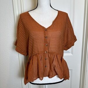 Blu Pepper Brown Buttoned Peplum Blouse